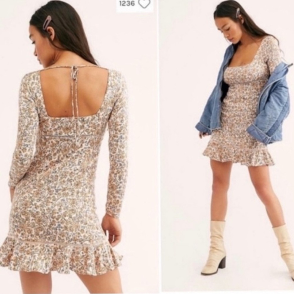 Free People Boheme Mini dress , ivory combo, off white , floral